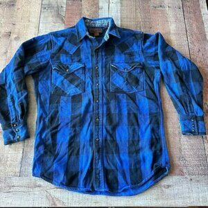 Ridge Rider RR blue black buffalo plaid long sleeve snap down shirt men's LT
